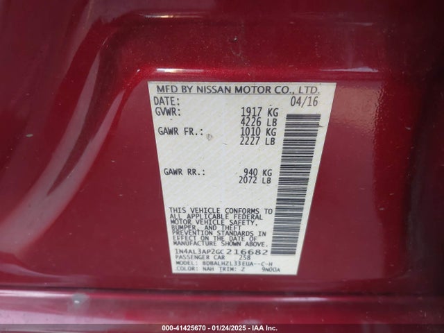 1N4AL3AP2GC216682 Nissan Altima 2.5 Sr