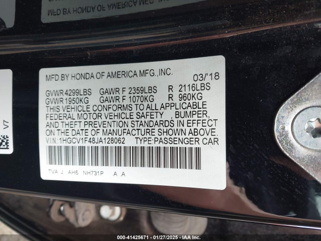 1HGCV1F48JA128062 Honda ACCORD EX