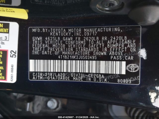 4T1BZ1HK2JU503495 Toyota Camry Xle V6