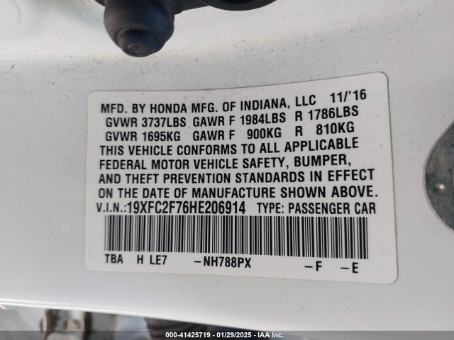 Honda CIVIC EX 2017 19XFC2F76HE206914 Image 9