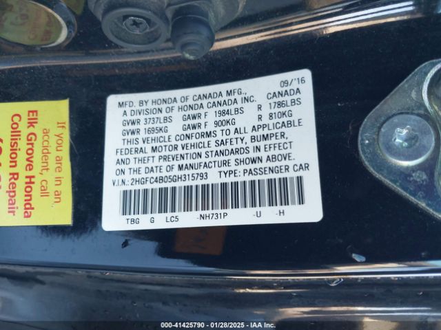 2HGFC4B05GH315793 Honda Civic Lx-p
