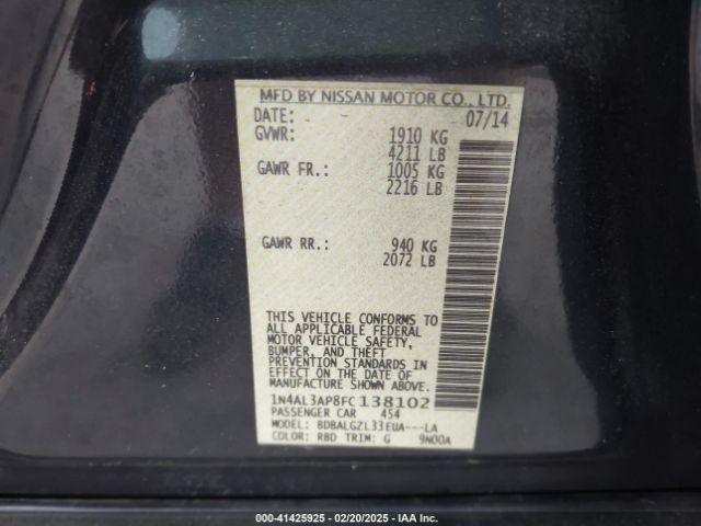 1N4AL3AP8FC138102 Nissan Altima 2.5 S