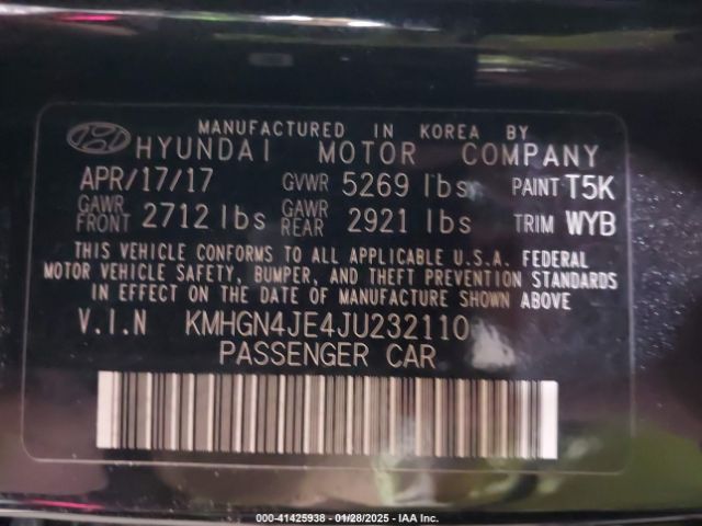 KMHGN4JE4JU232110 Genesis G80 3.8
