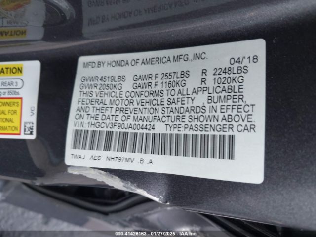 1HGCV3F90JA004424 Honda Accord Hybrid Touring