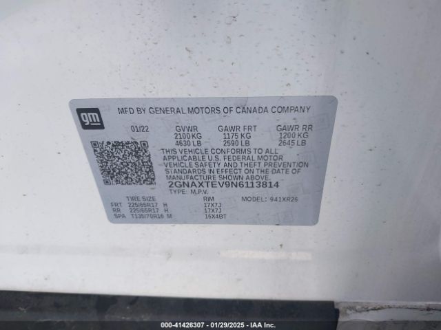 2GNAXTEV9N6113814 Chevrolet Equinox Awd 2fl