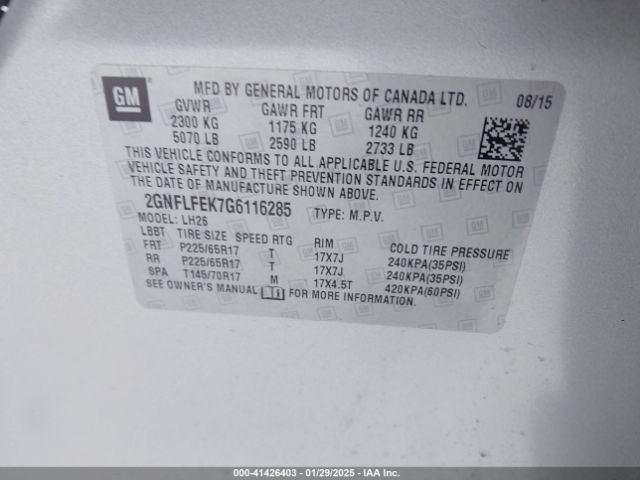 2GNFLFEK7G6116285 Chevrolet EQUINOX LT