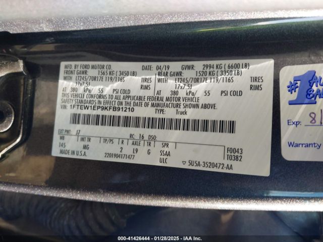 1FTEW1EP9KFB91210 Ford F-150 Xlt