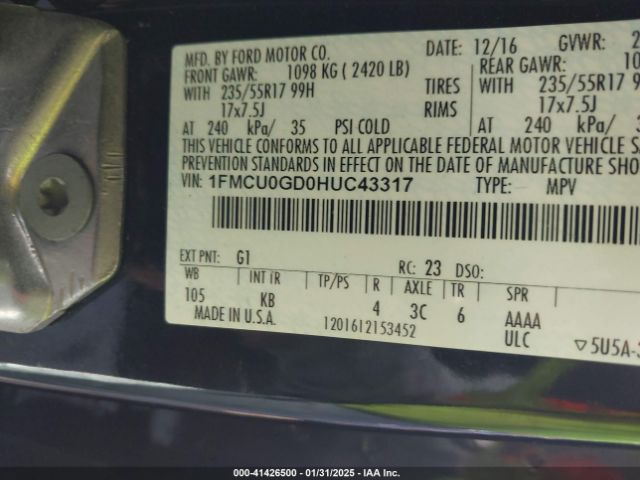 1FMCU0GD0HUC43317 Ford ESCAPE SE