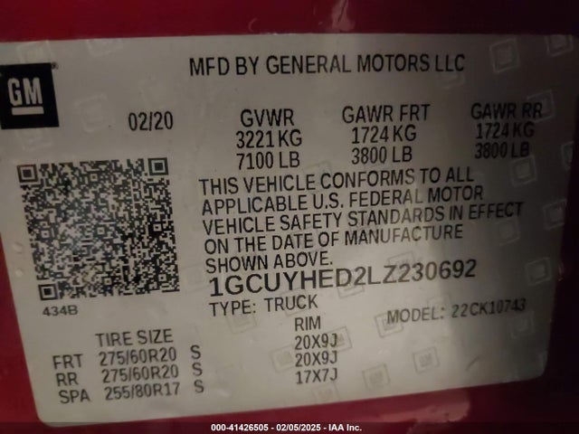 1GCUYHED2LZ230692 Chevrolet Silverado 1500 4wd  Standard Bed High Country
