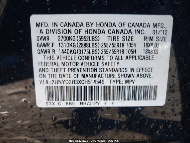 Продажа на аукционе авто 2012 Acura Mdx Technology Package, vin: 2HNYD2H3XCH514546, номер лота: 41426575