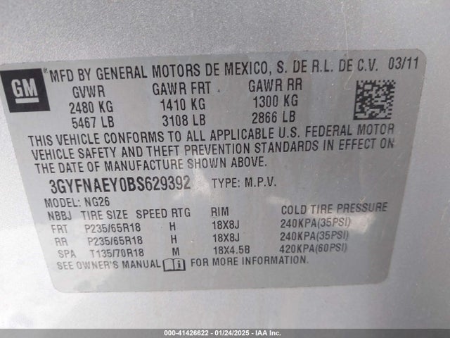 2011 CADILLAC SRX 3GYFNAEY0BS629392 Photo 8