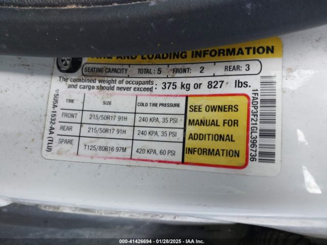 1FADP3F21GL396736 Ford FOCUS SE