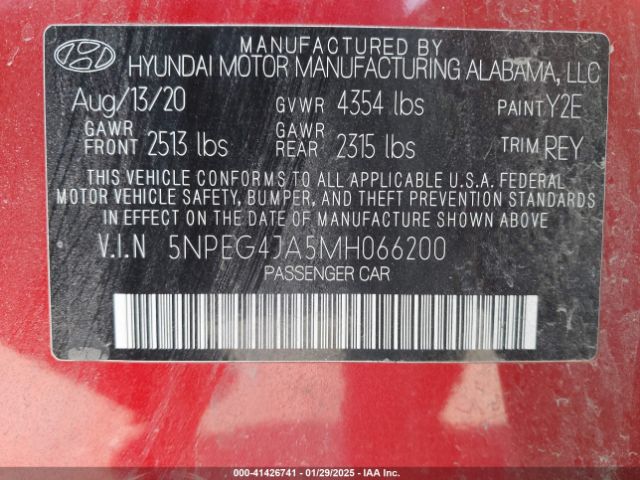 5NPEG4JA5MH066200 Hyundai SONATA SE