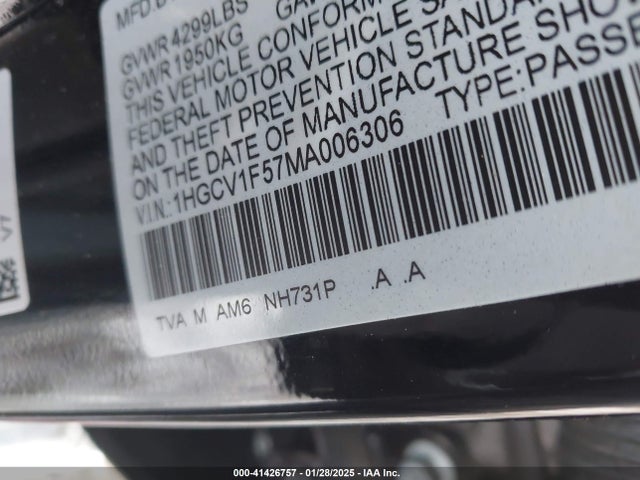 1HGCV1F57MA006306 Honda Accord Ex-l