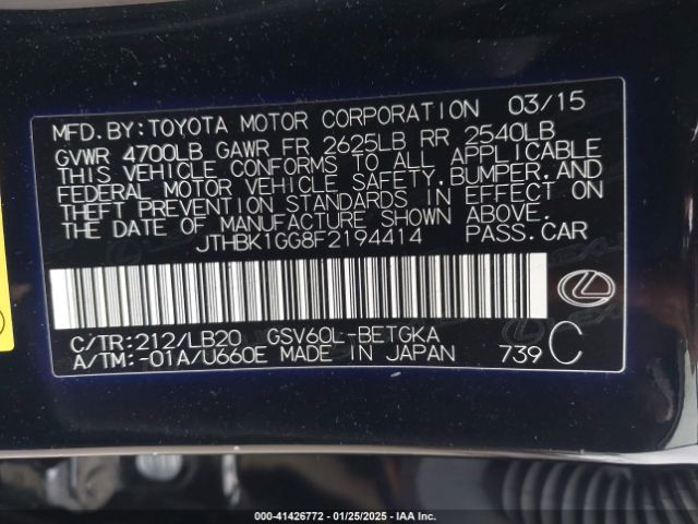 JTHBK1GG8F2194414 Lexus ES 350