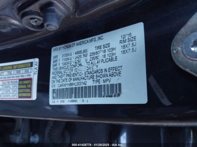 5J6RW1H88HL003142 Honda Cr-v Ex-l/ex-l Navi