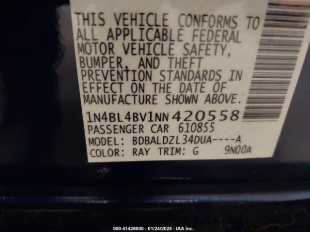 1N4BL4BV1NN420558 Nissan Altima S Fwd