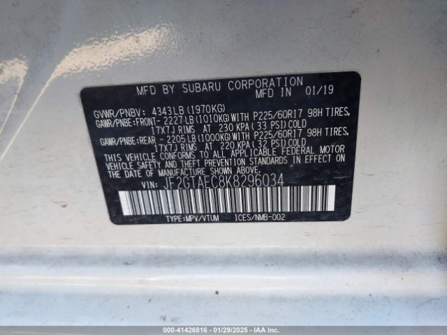 JF2GTAEC8K8296034 Subaru Crosstrek 2.0i Premium