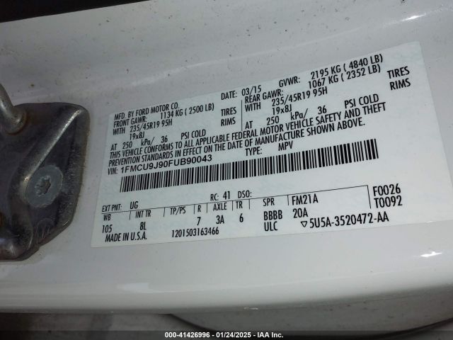 1FMCU9J90FUB90043 Ford Escape Titanium
