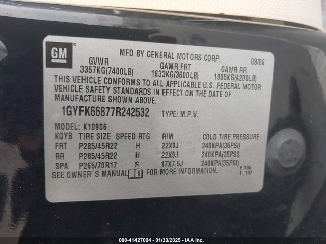 2007 CADILLAC ESCALADE ESV 1GYFK66877R242532 Photo 8