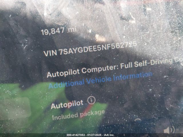 7SAYGDEE5NF562725 Tesla Model Y Long Range Dual Motor All-wheel Drive