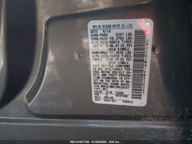 JN8AZ1MW1EW526287 Nissan MURANO SL