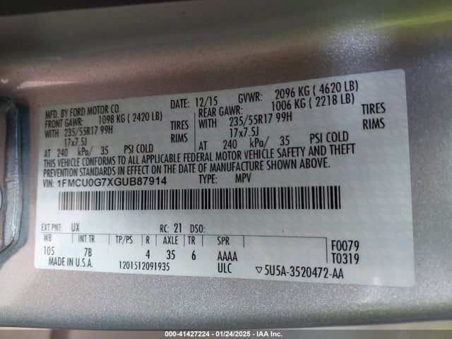 1FMCU0G7XGUB87914 Ford ESCAPE SE