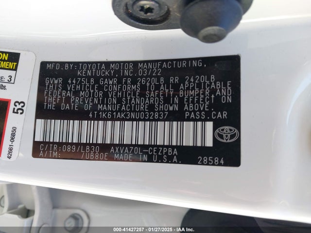 4T1K61AK3NU032837 Toyota CAMRY XSE