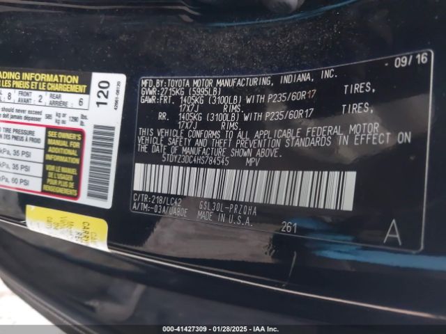 5TDYZ3DC4HS784545 Toyota Sienna Xle/limited