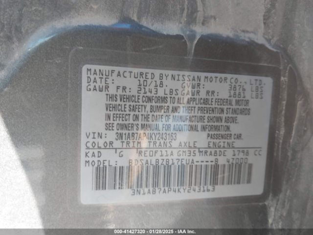 3N1AB7AP4KY243163 Nissan SENTRA S
