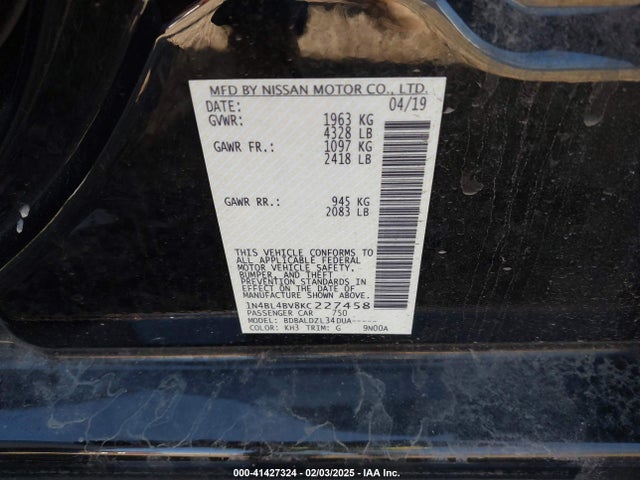 Nissan Altima 2.5 S 2019 1N4BL4BV8KC227458 Image 9
