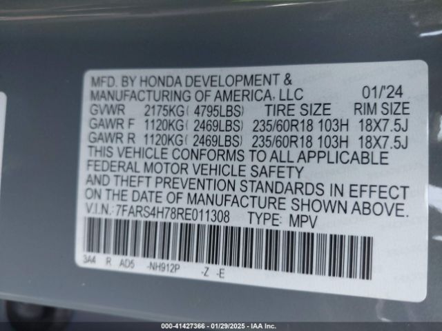 7FARS4H78RE011308 Honda l15be