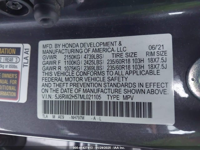 5J6RW2H57ML021105 Honda l15be
