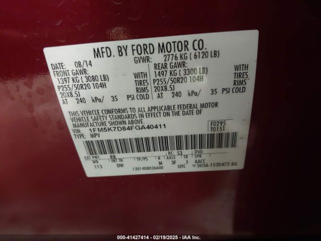 1FM5K7D84FGA40411 Ford EXPLORER XLT