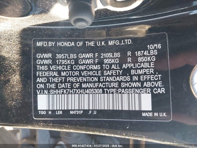 Honda Civic Ex-l 2017 SHHFK7H7XHU405308 Image 9