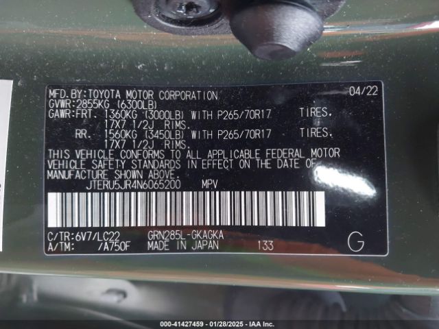 JTERU5JR4N6065200 Toyota 4runner Trd Off Road Premium
