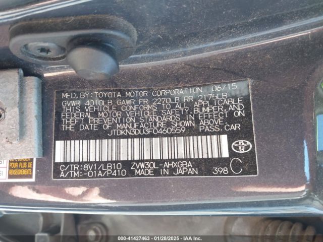 JTDKN3DU3F0460559 Toyota Prius Four