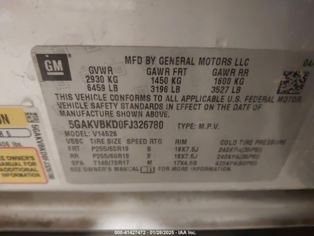 5GAKVBKD0FJ326780 Buick Enclave Leather
