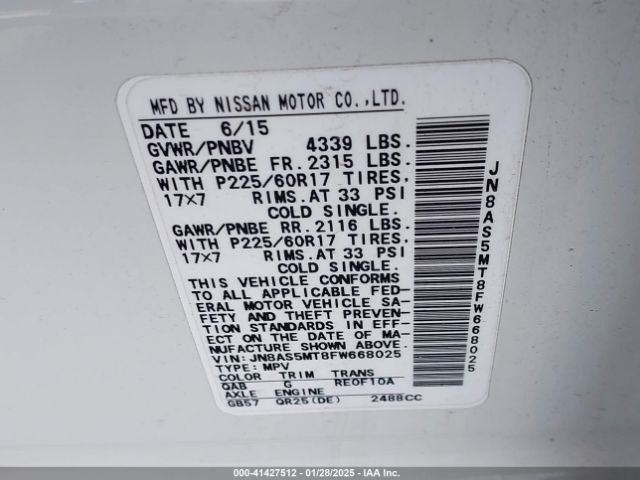 JN8AS5MT8FW668025 Nissan Rogue Select S