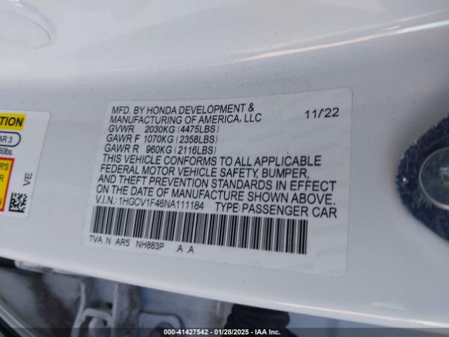 1HGCV1F46NA111184 Honda Accord Sport Special Edition