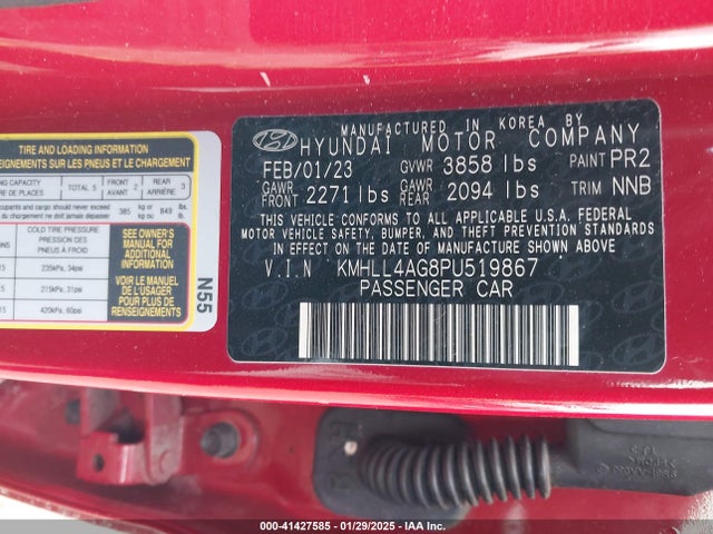 KMHLL4AG8PU519867 Hyundai ELANTRA SE