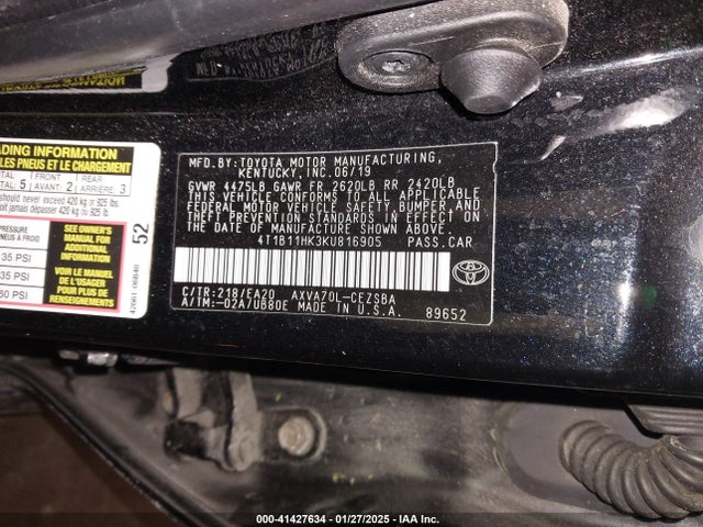 4T1B11HK3KU816905 Toyota a25a-fks