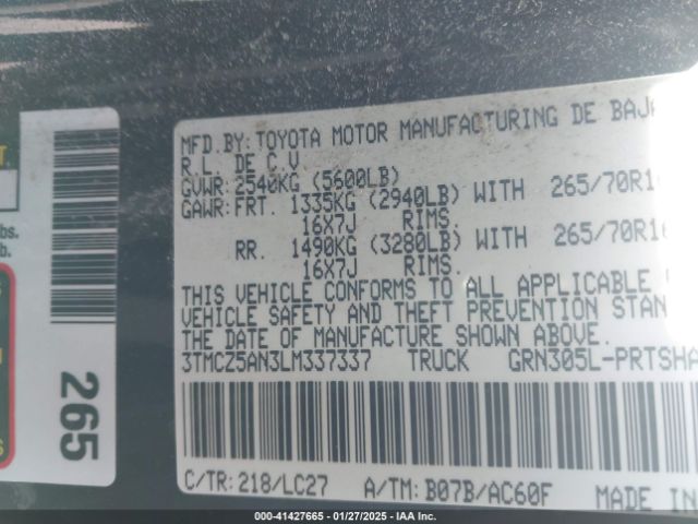 3TMCZ5AN3LM337337 Toyota Tacoma Trd Off-road