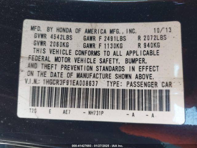 1HGCR3F91EA008637 Honda Accord Touring