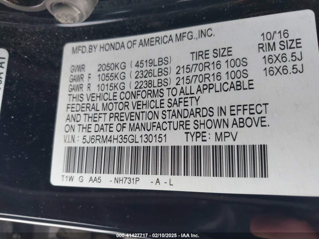 Honda CR-V LX 2016 5J6RM4H35GL130151 Image 9