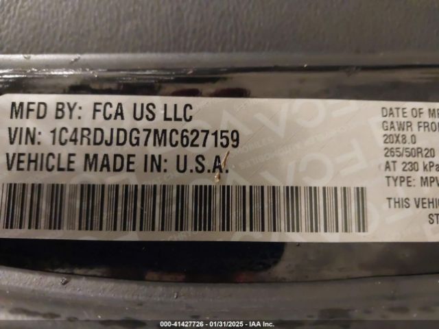 1C4RDJDG7MC627159 Dodge Durango Gt Plus Awd