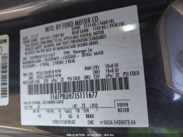1FATP8UH7J5111677 Ford Mustang Ecoboost Premium