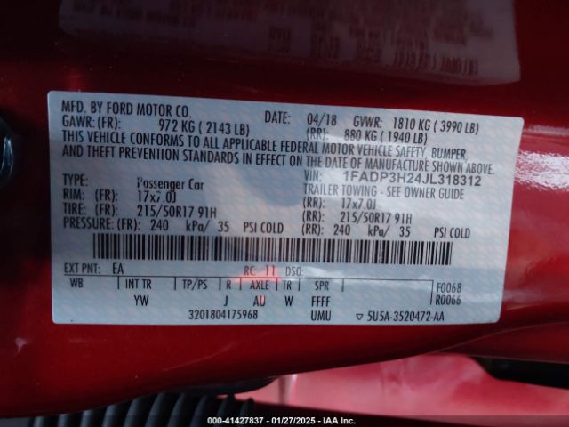 1FADP3H24JL318312 Ford FOCUS SEL