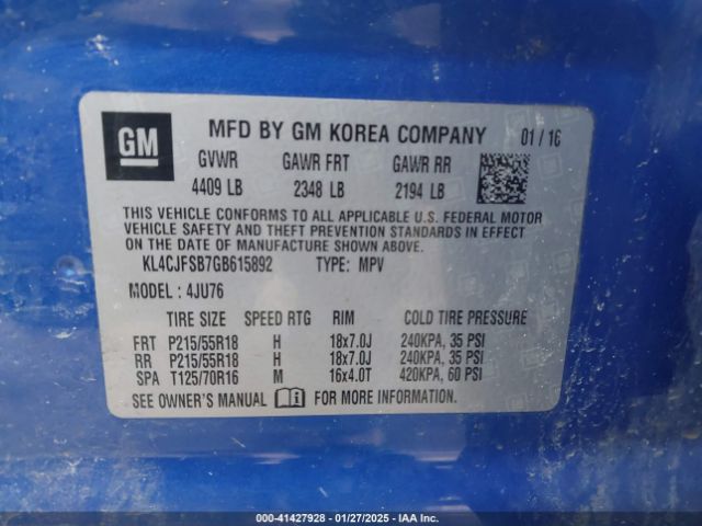 KL4CJFSB7GB615892 Buick Encore Convenience