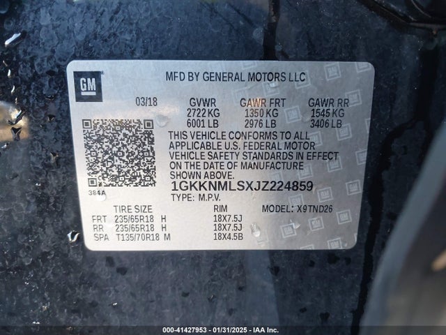 1GKKNMLSXJZ224859 GMC lgx - direct injection, variable valve timing, alum, gen 2